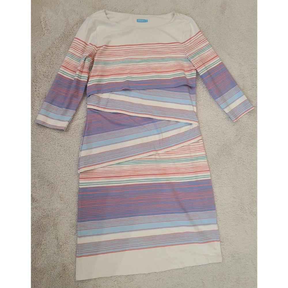 J. McLaughlin Nicola Striped Layered 3/4 Sleeve Jersey Dress Sz M